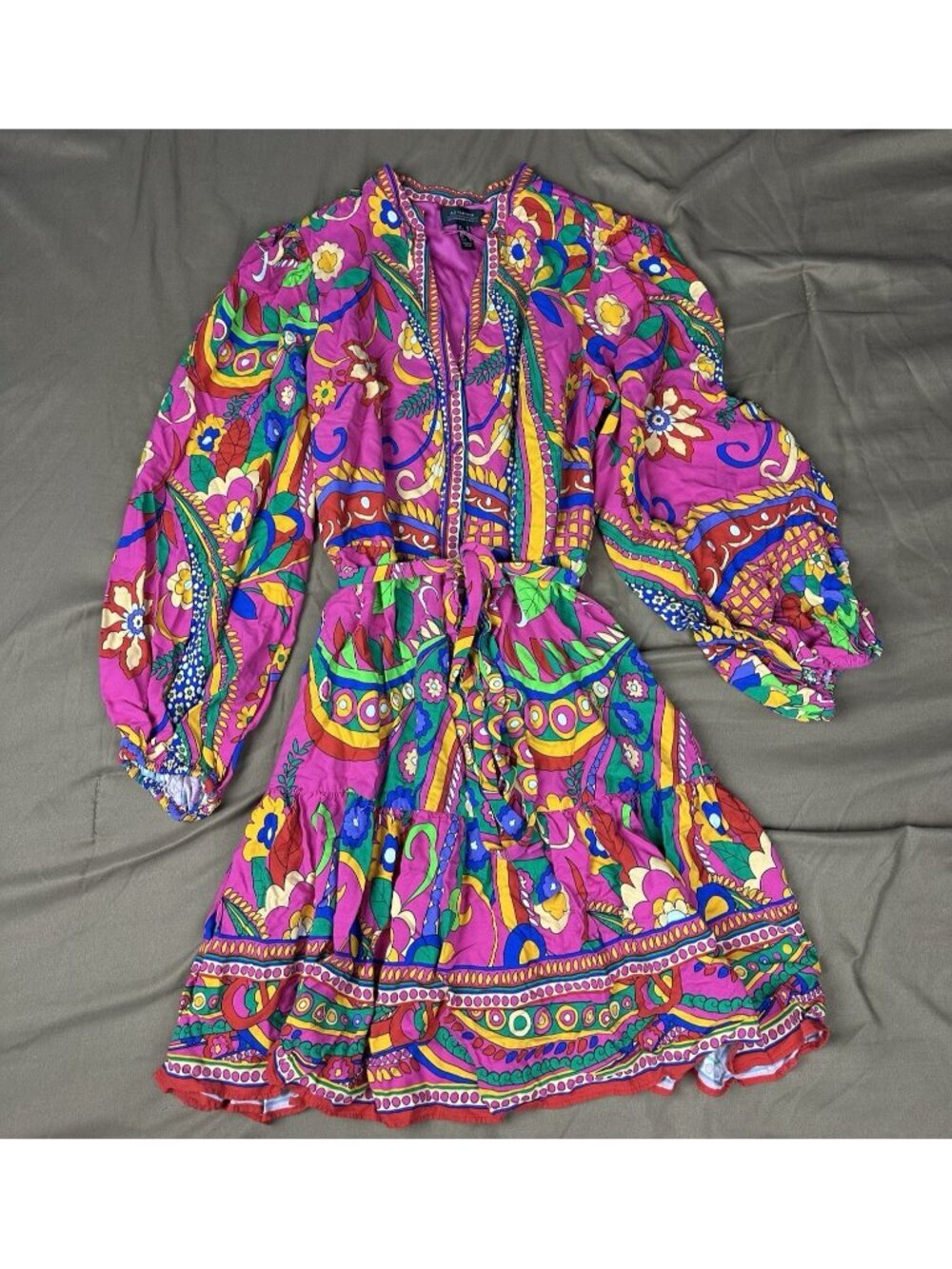 Adrianna by Adrianna Papell Abstract Printed Surplice V-Neck Long Sleeve Dress - Picture 5 of 16